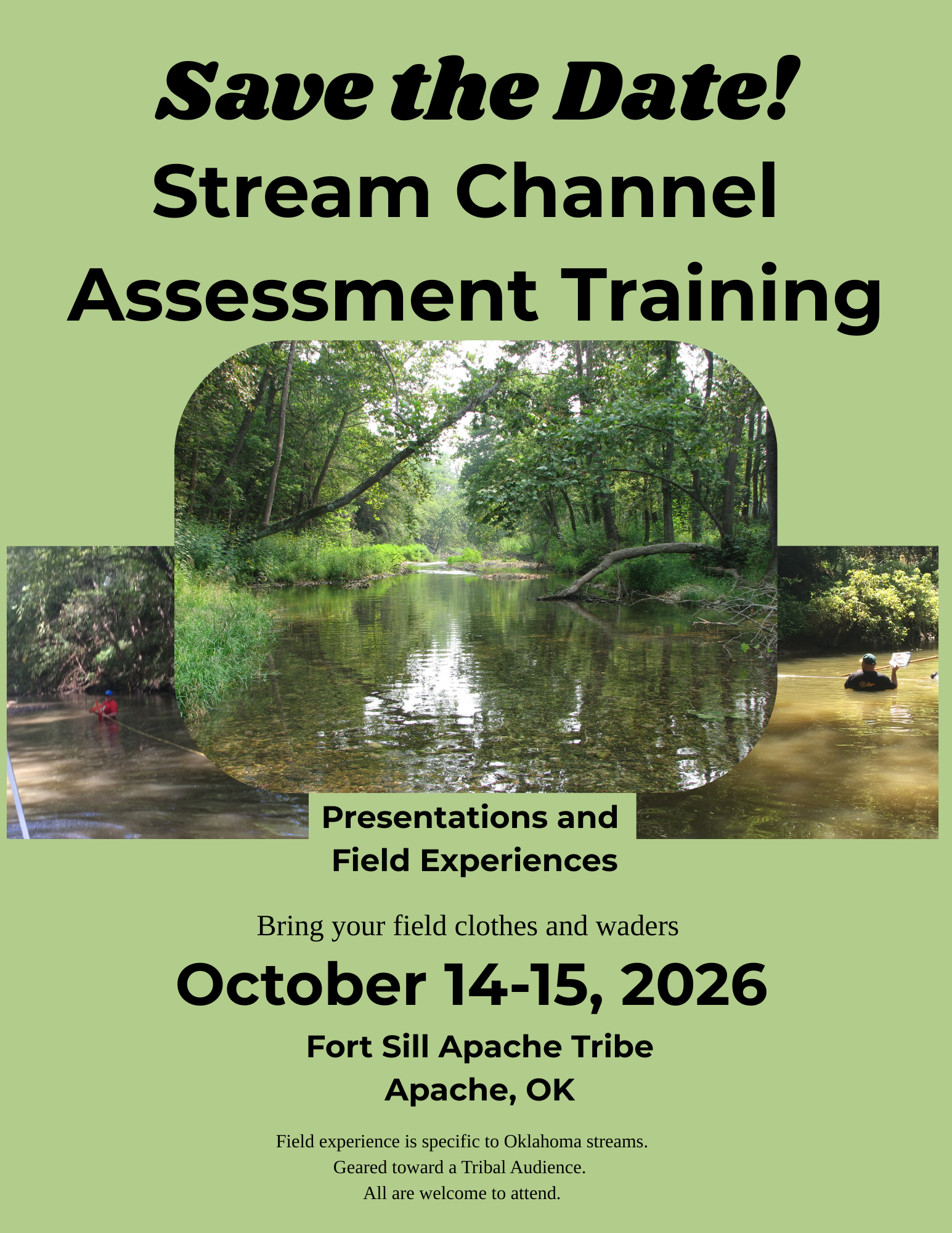 Save the date flyer for Stream Channel Assessment Training
